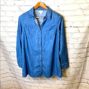Ingrid & Isabel Chambray Blue Denim Long Sleeve Button Down Blouse Size X-Small